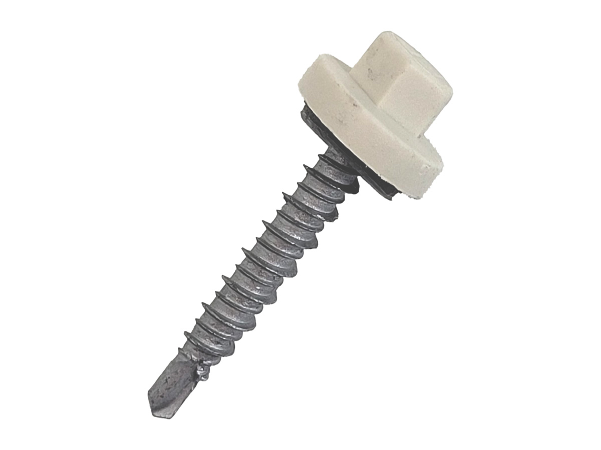Zelfborende damwandschroef met nylon kleurkap, verzinkt, 3/8, RAL 1013, 6.3x38mm (200 stuks)