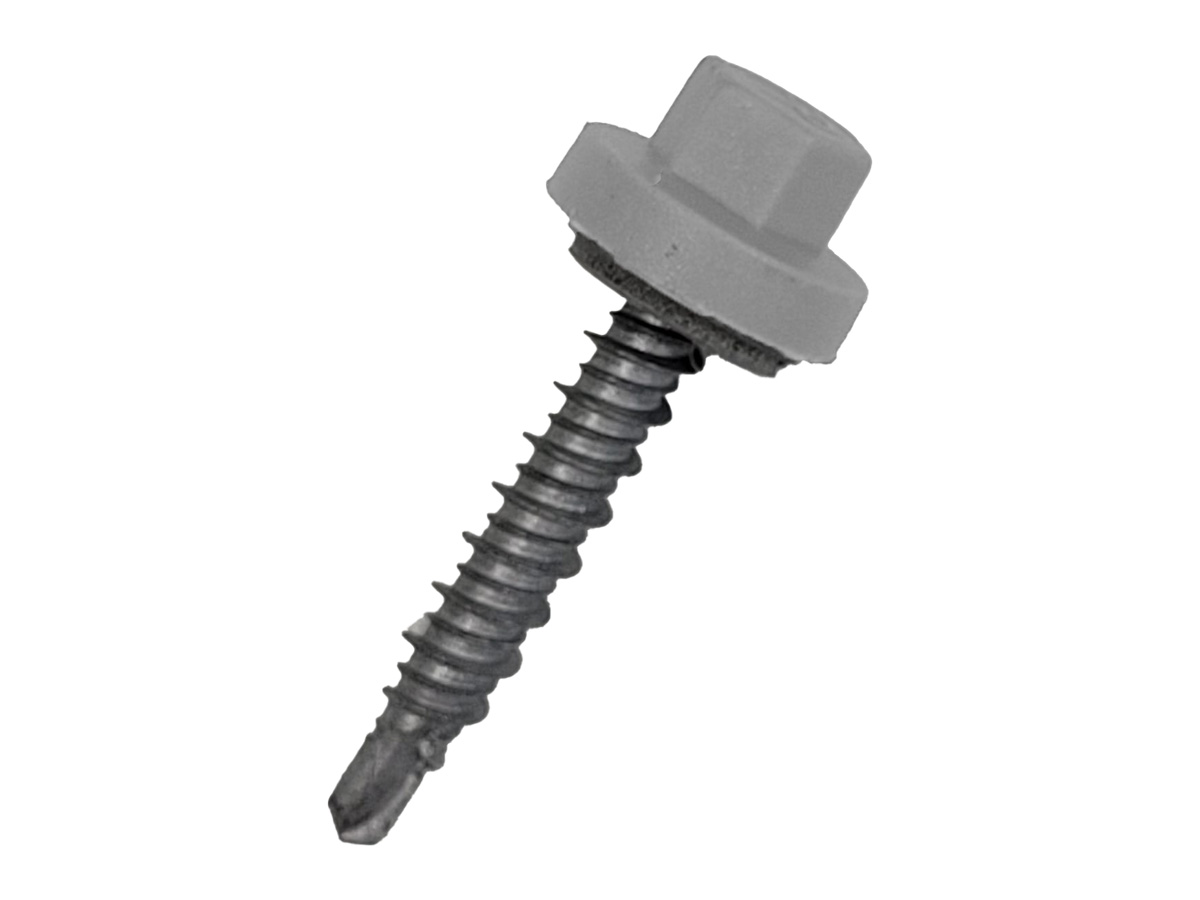 Zelfborende damwandschroef met nylon kleurkap, verzinkt, 3/8, RAL 9006, 6.3x38mm (200 stuks)
