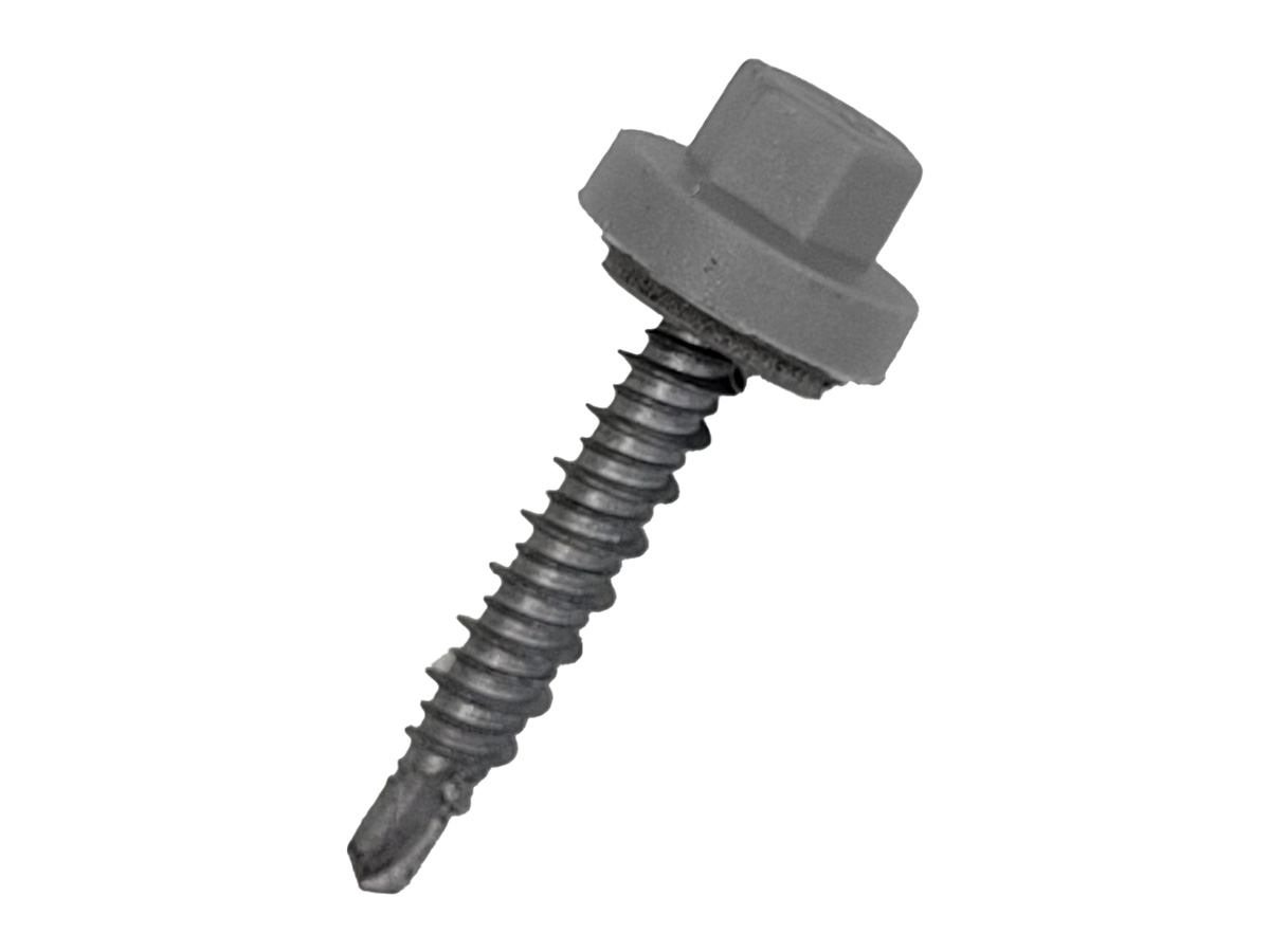 Zelfborende damwandschroef met nylon kleurkap, verzinkt, 3/8, RAL 9007, 6.3x38mm (200 stuks)