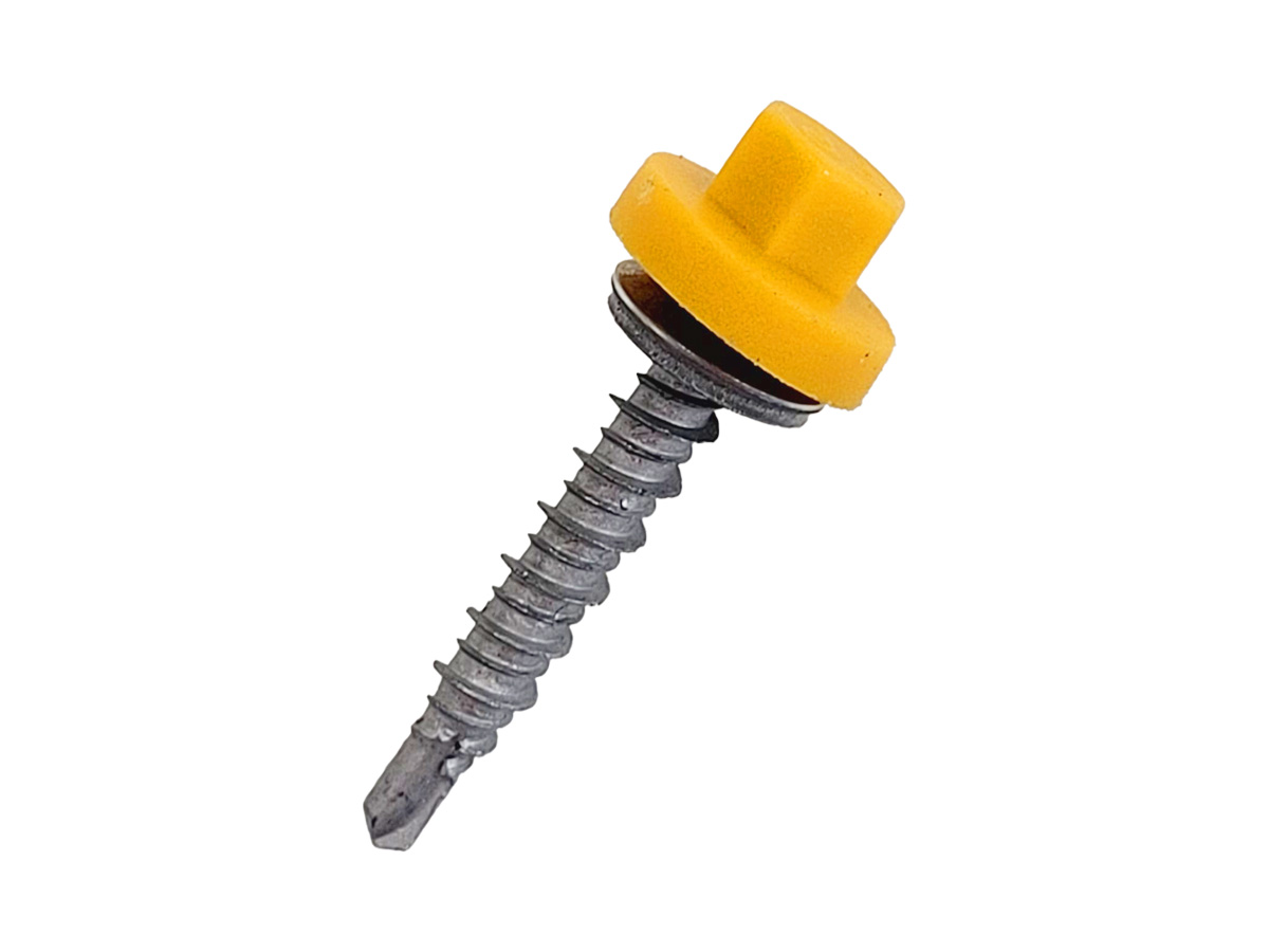 Zelfborende damwandschroef met nylon kleurkap, verzinkt, 3/8, RAL 1003, 6.3x38mm (200 stuks)