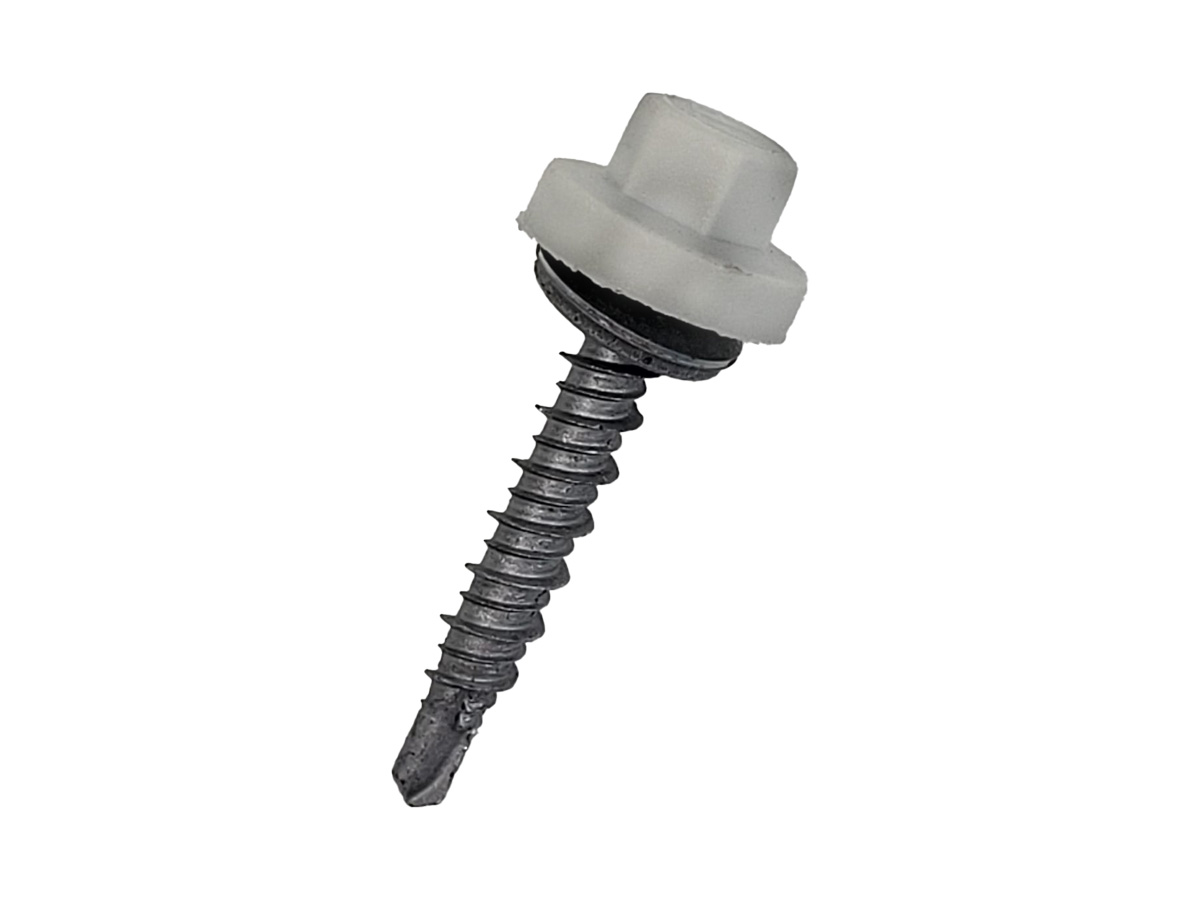 Zelfborende damwandschroef met nylon kleurkap, verzinkt, 3/8, RAL 7035, 6.3x38mm (200 stuks)