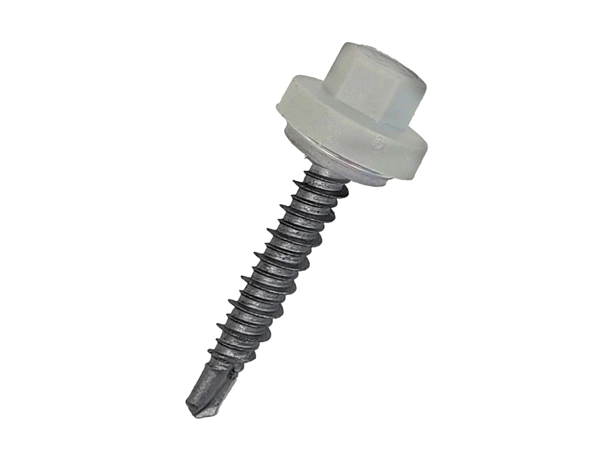 Zelfborende damwandschroef met nylon kleurkap, verzinkt, 3/8, RAL 7038, 6.3x38mm (200 stuks)